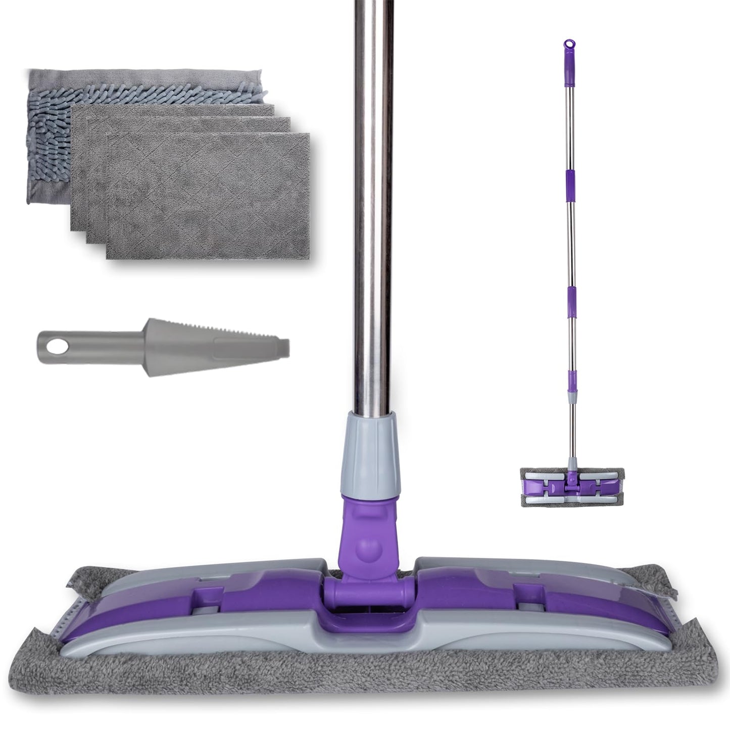 ITTAHO Microfiber Mops for Floor Cleaning ,Wet Dry Flat Mop with Stainless Steel Telescopic Handle,4 Reusable Mop Pads , Dust Mop for Hardwood Floors ,Home,Laminate,Tile,Hardwoods Cleaning (Purple)