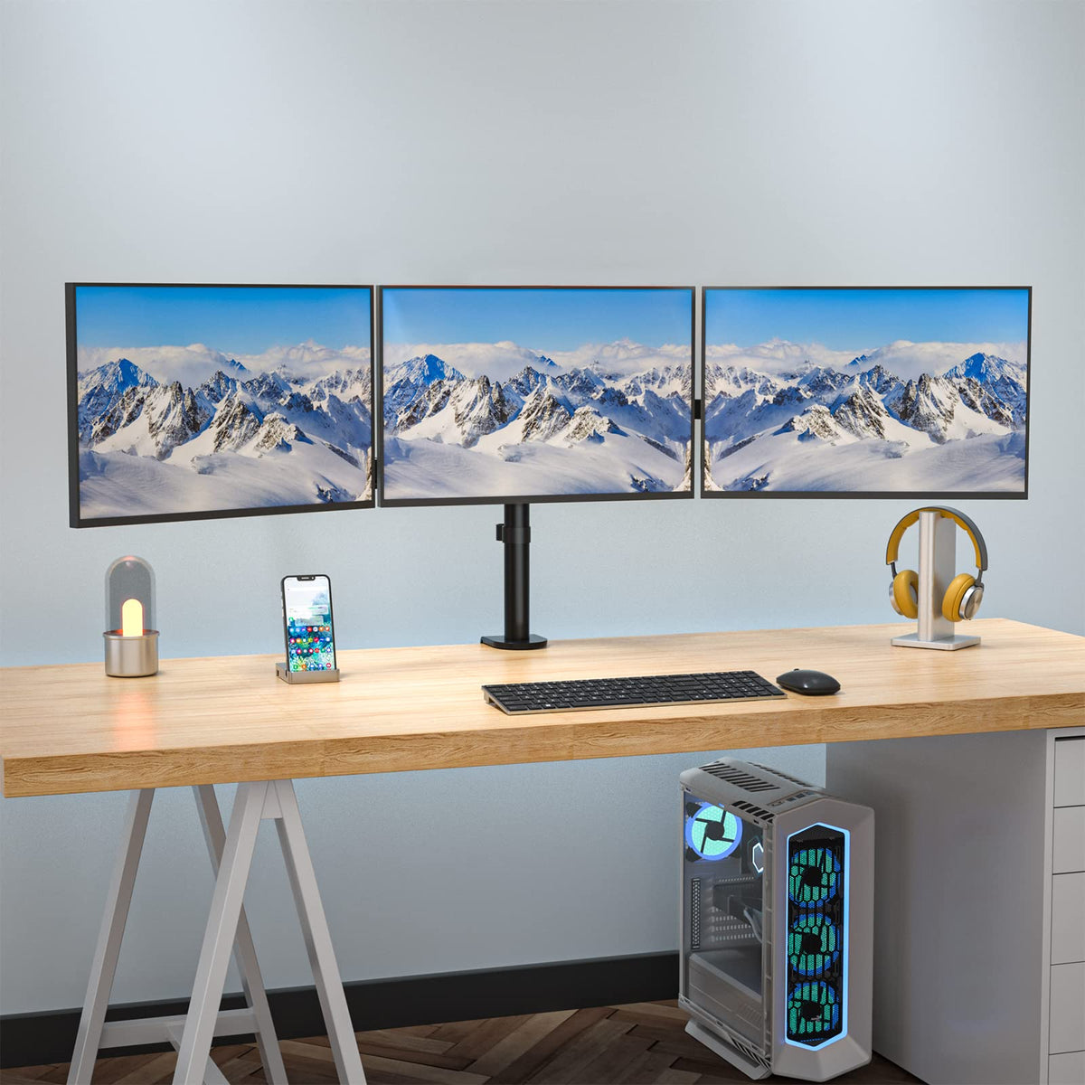 WALI Triple Monitor Mount for 13-27 Inch (M003S), Black