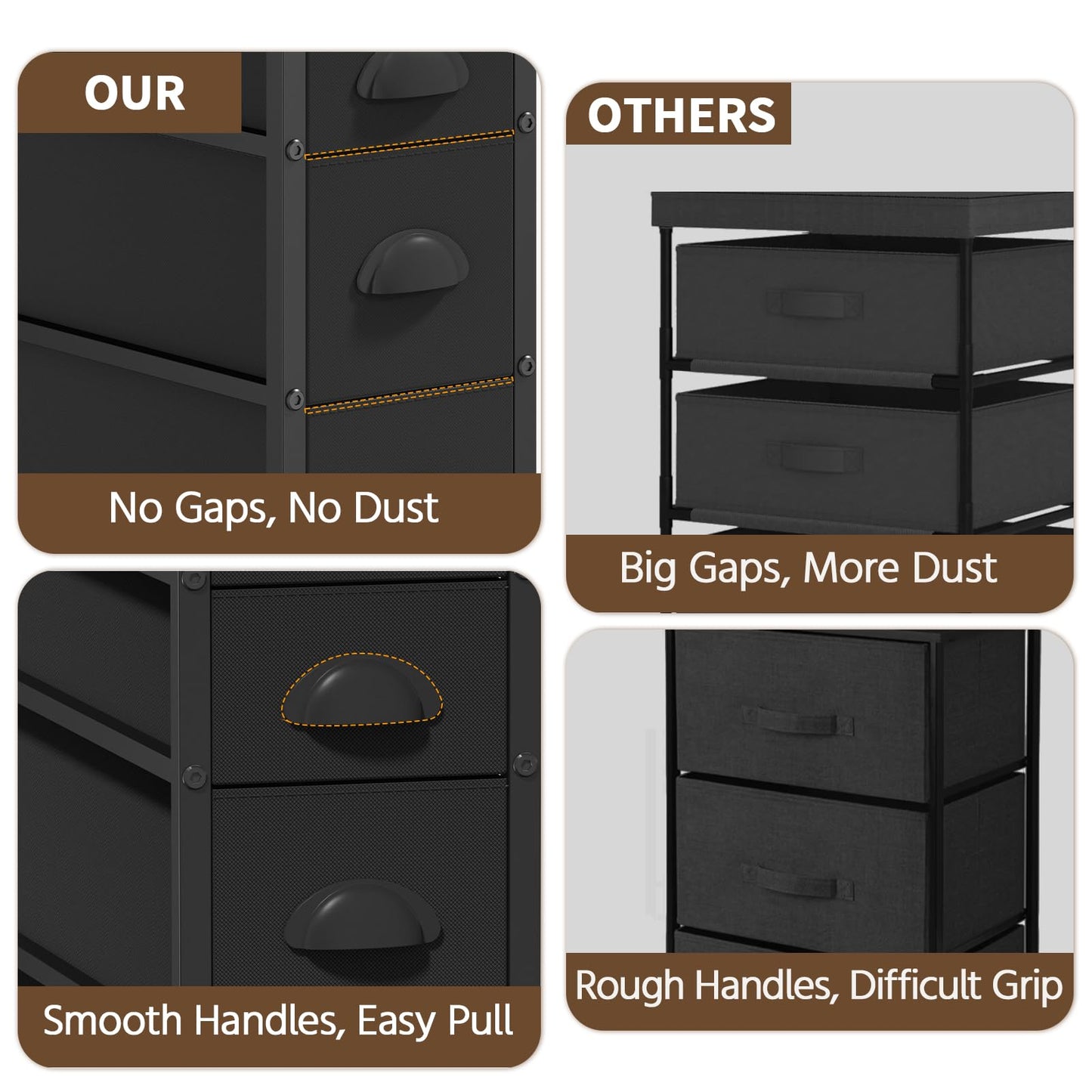 LASZOLA 5 Drawer Narrow Dresser Slim Cabinet Skinny Storage Tower Chest, Ideal for Small Spaces Bathroom, Between Washer and Dryer, Lightweight Mobile on Wheels,Fabric Drawers, Black