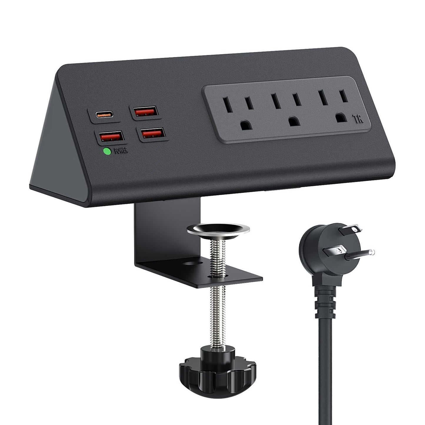 Desk Power Bar with PD 20W USB C, Haiaoyyds Nightstand Charging Station with 3 Outlets, 4 USB Ports, Desk Surge Protector Connect 6.56FT Flat Plug, Desktop Power Supply for Office, Home (Black)