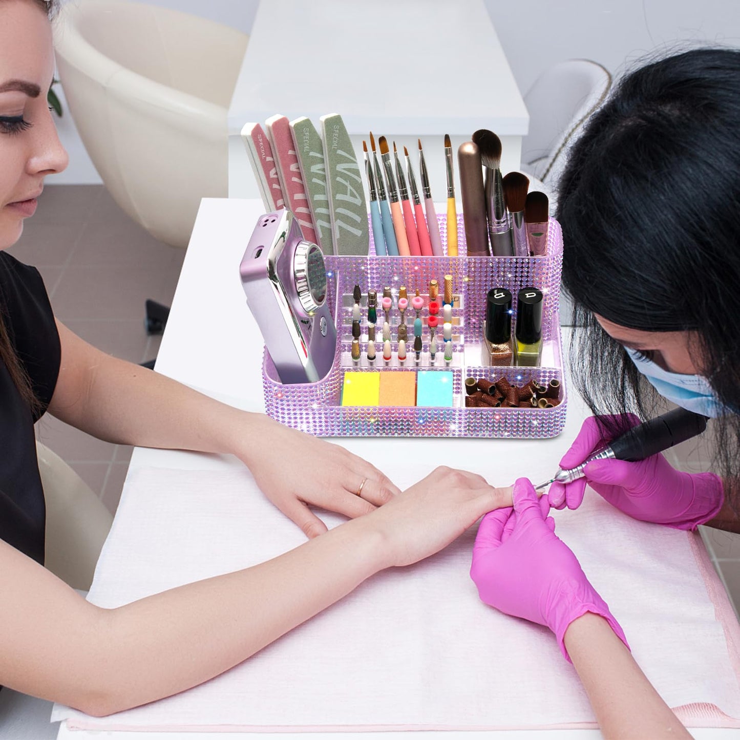 CGBE Nail Drill Holder, 28 Holes Drill Bit Holder for Nails, Professional Nail Tool Organizer, Nail Desk Organizer for Nail Tech, Nail Salon DIY Use - Diamond Purple (Not Including Nail Drill Set)