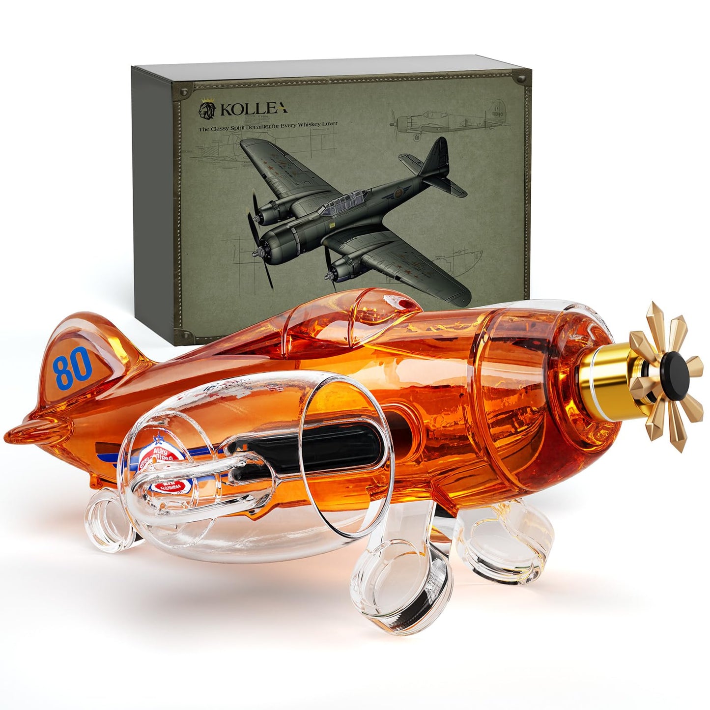Birthday Gifts for Men Dad, Kollea Fighter Aircraft Whiskey Decanter Set with Whiskey Glasses, Cool Anniversary Fathers Gift Ideas for Him Husband Brother, Funny Military Present, Bar Drinking Party