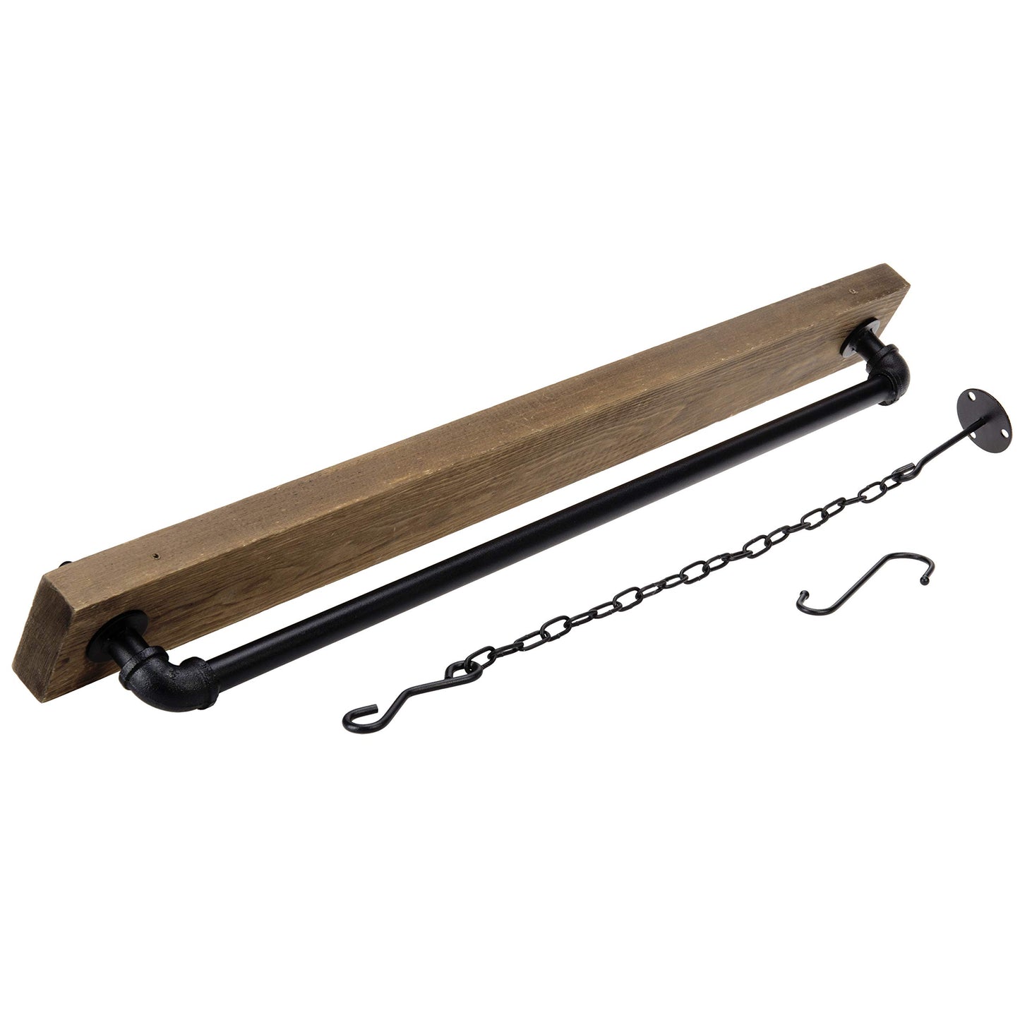 MyGift - Hanging shelf for pots, pans and pots, made of wood and industrial pipe, includes 8 adjustable hooks