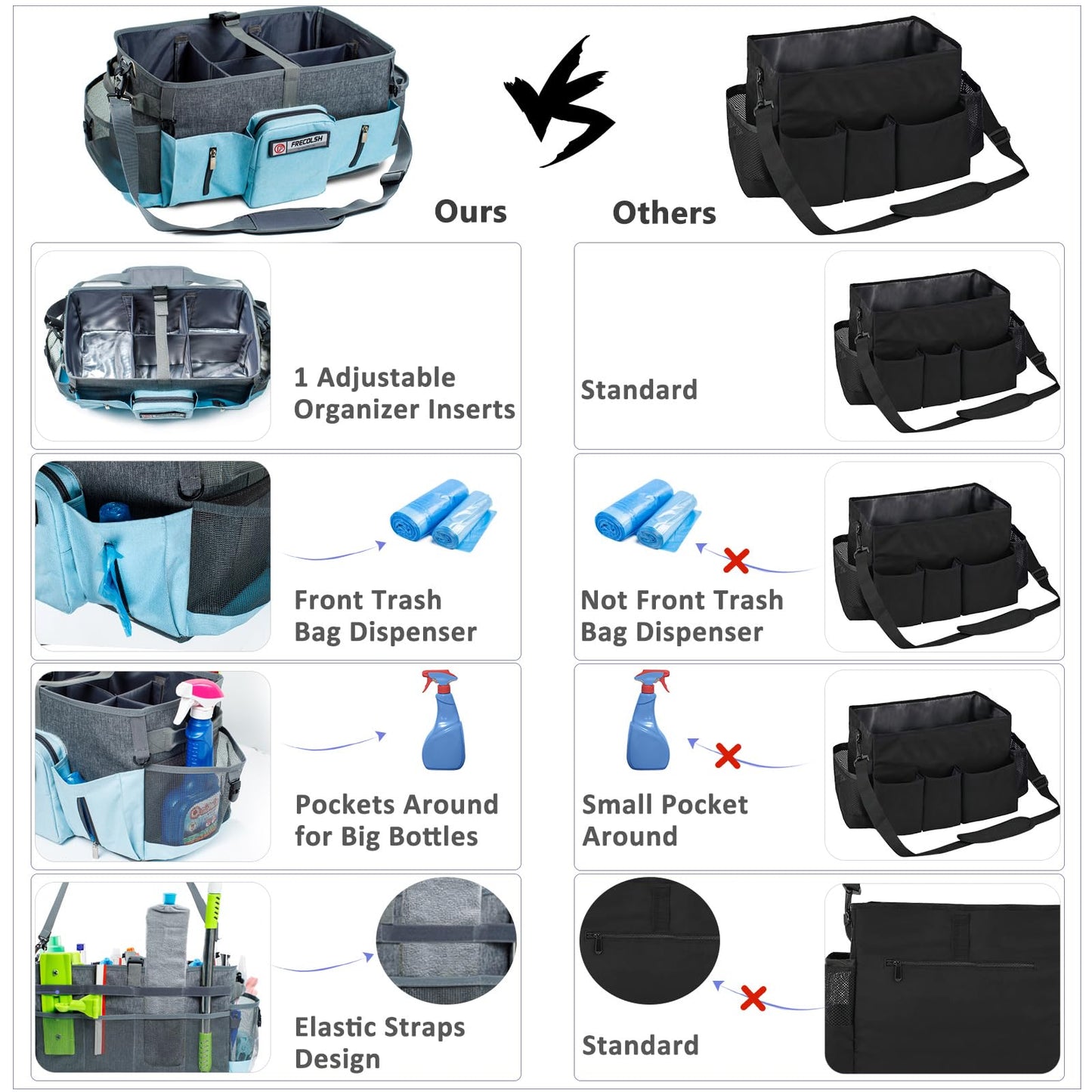 FRECOLSH Large Supplies Organizer - Cleaning Caddy With Handles & Shoulder Strap - Bags for Suppliers - Housekeepers Wearable Tote Upgraded