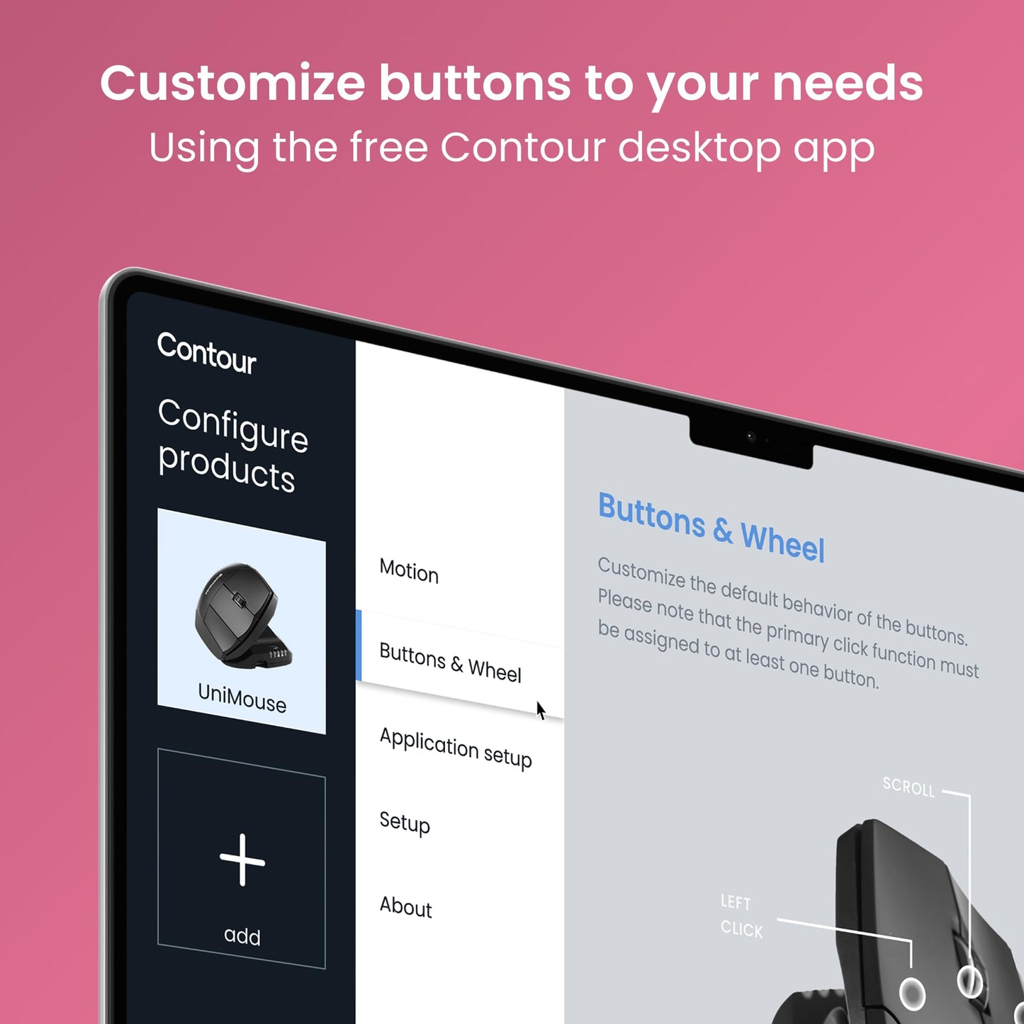 Contour Unimouse: Ergonomic Vertical Mouse Design Relieves Muscle Strain, Adjustable 35°-70° Angle, Customizable Thumb Rest, Rechargeable Battery, 6 Programmable Buttons, Mac and PC
