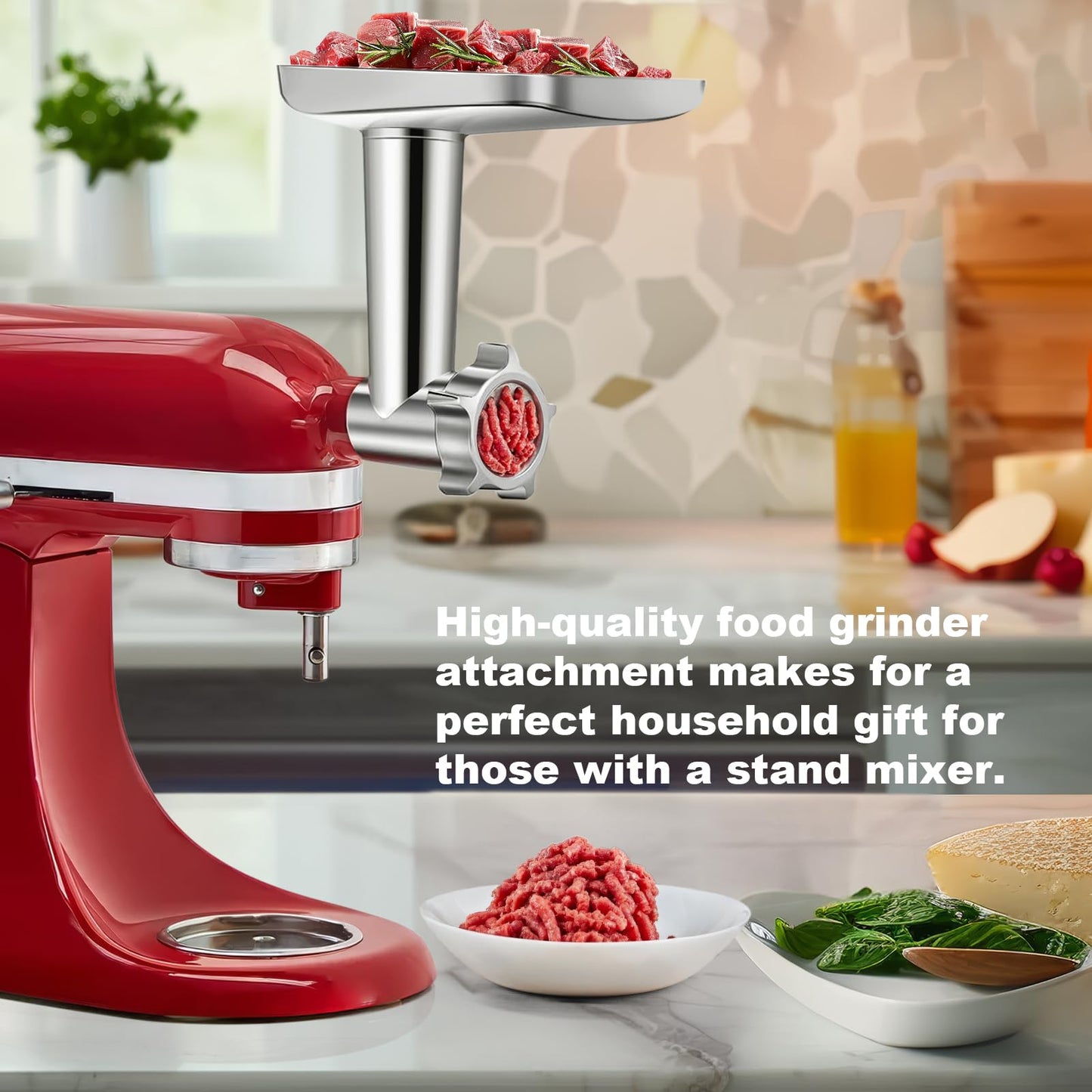 Meat Grinder Attachment for KitchenAid Stand Mixer – Metal Food Grinder with 4 Grinding Plates, 3 Sausage Stuffer Tubes & 2 Blades – Compatible with KitchenAid Mixers (Mixer Not Included)