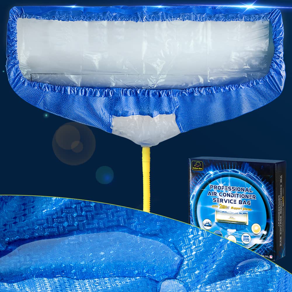 Split Air Conditioning Cleaning Waterproof Cover Bag with Drain Outlet and Two Sides Support Plates Dust Washing Clean Protector Bag Wall Mounted AC Large Size Service Bag with Water Pipe