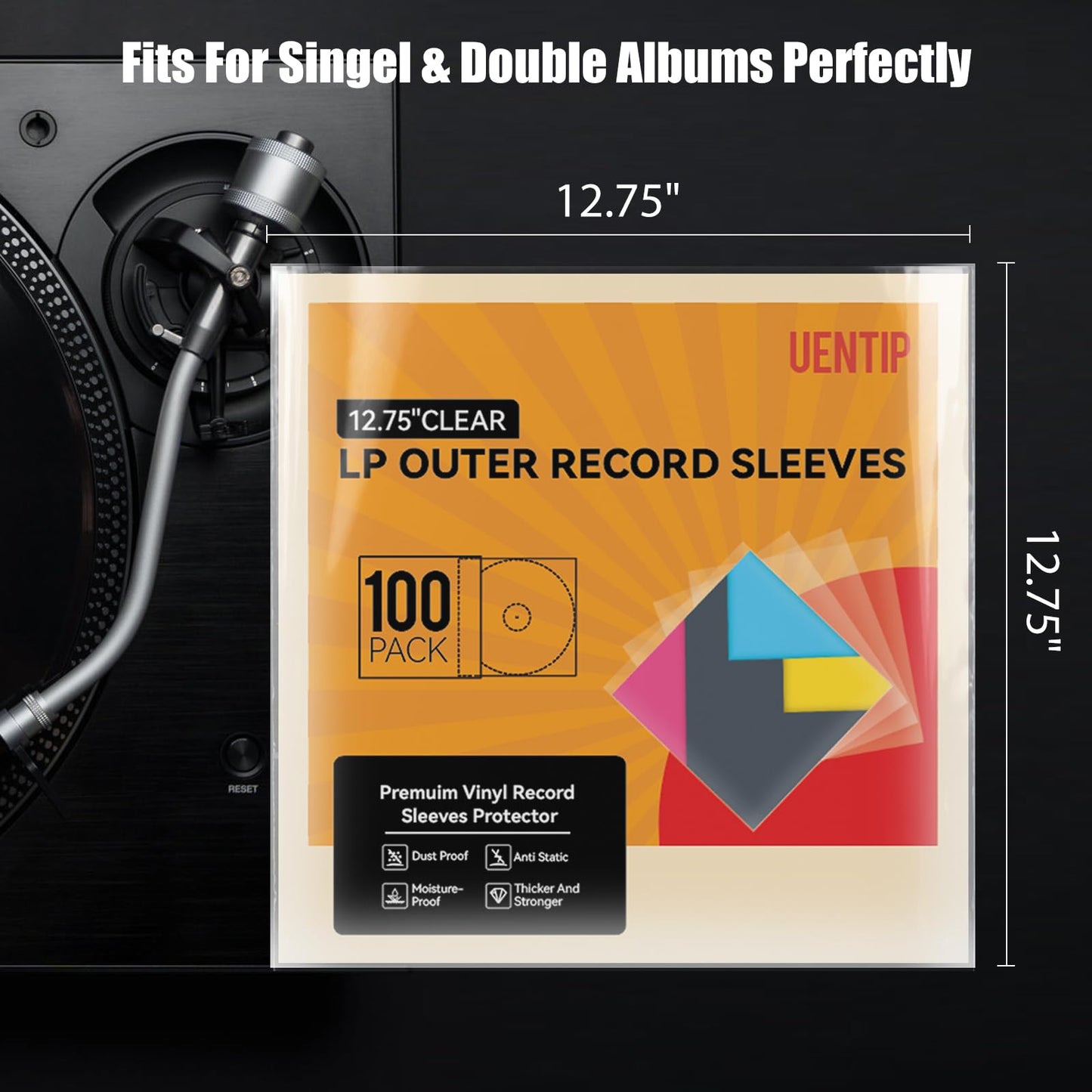100 Vinyl Record Sleeves-Fits 12 Inch Single, Double, and Gatefold LPs - Protect Your Record Collection (Outer Sleeves-Square)
