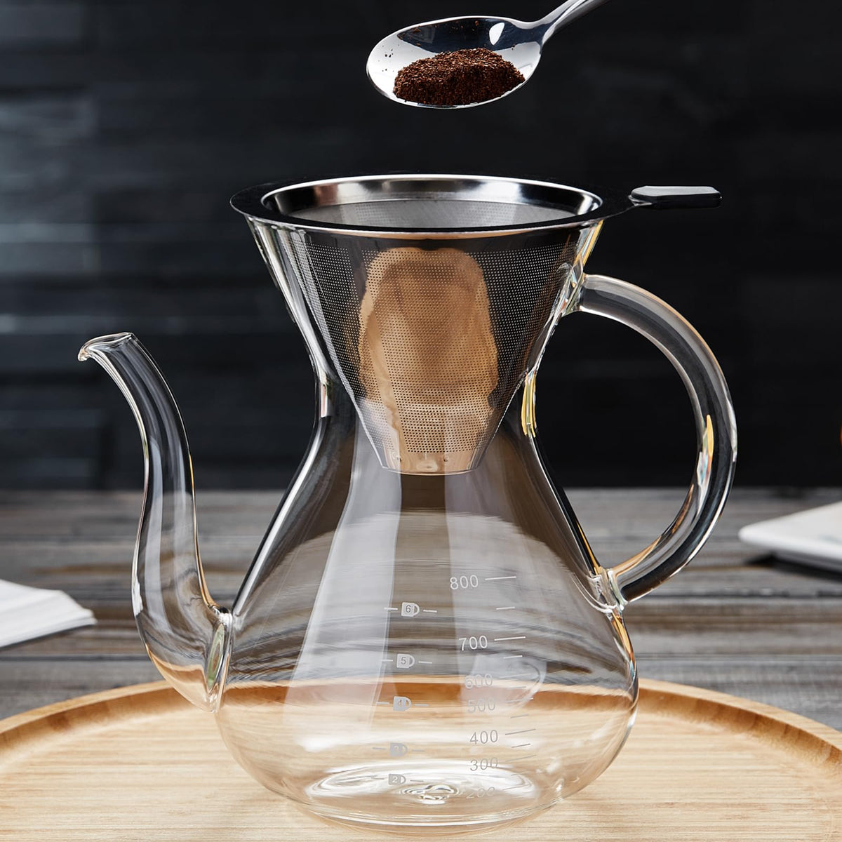 Unbreakable - Pour Over Coffee Maker with Double Stainless Filter 8-Cup, Thickened Heat-Resistant Borosilicate Glass Pour Over Coffee Dripper, Stovetop Safe