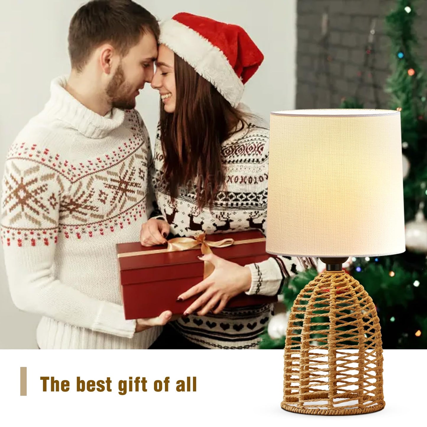 EJIAXIN Rattan Lamp Boho Lamps Set of 2 - Mini Farmhouse Table Lamp Rustic End Table Decorative Small Lamps for Small Spaces Bedroom Nightstand Living Room Reading Desk Side Table Lamp