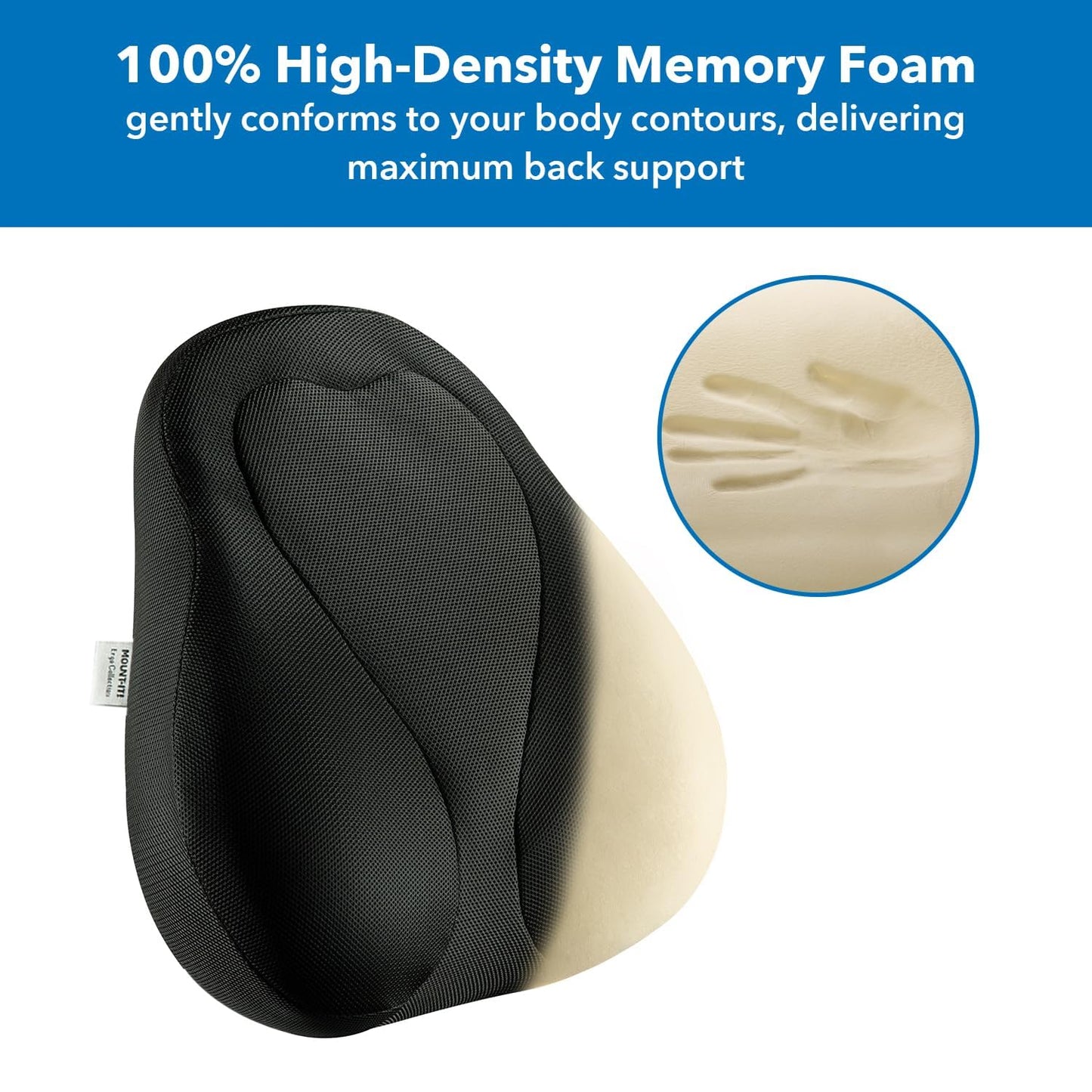 Mount-It! Office Chair Cushion, Lumbar Support Pillow for Office Chair, Back Support for Work, Office, Gaming with Memory Foam Filling for Back Pain Relief, Improve Posture, Black with Washable Cover