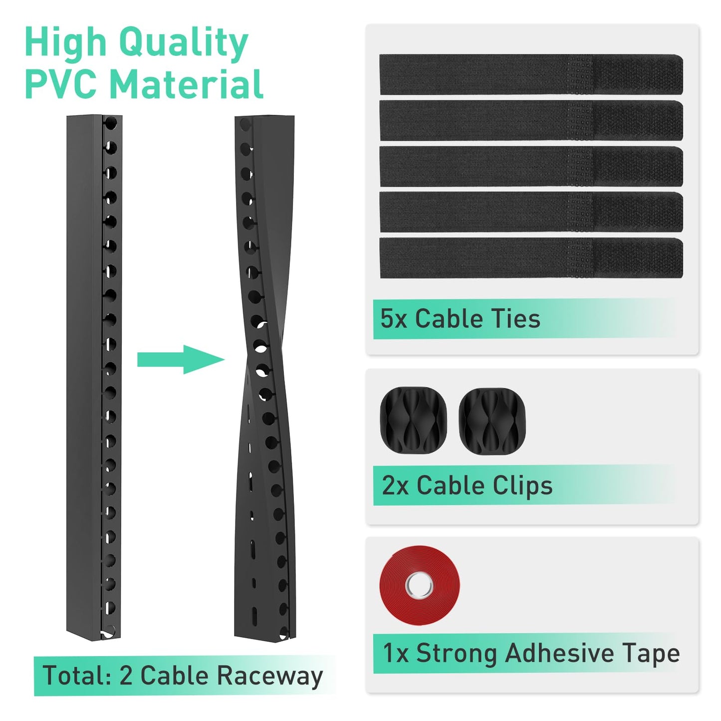ENONCI Updated Cable Raceway Kit - 77 (5x15.4) Inch Open Slot Wire Covers for Cords, Under Desk Cable Management System to Hide Under Desk/Tv/Computer/Net/Power Cords, (Pack 5)