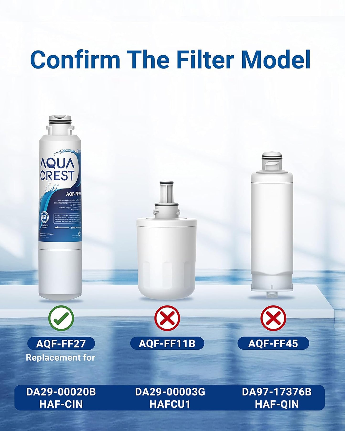 AQUA CREST Refrigerator Water Filter Replacement for Samsung DA29-00020A/B, HAF-CIN/EXP, RF28HFEDBSR, RF263BEAESR, RF263TEAESG, RF28HDEDBSR, RF4287HARS, RF4267HARS, DA97-08006A, 3 Pack