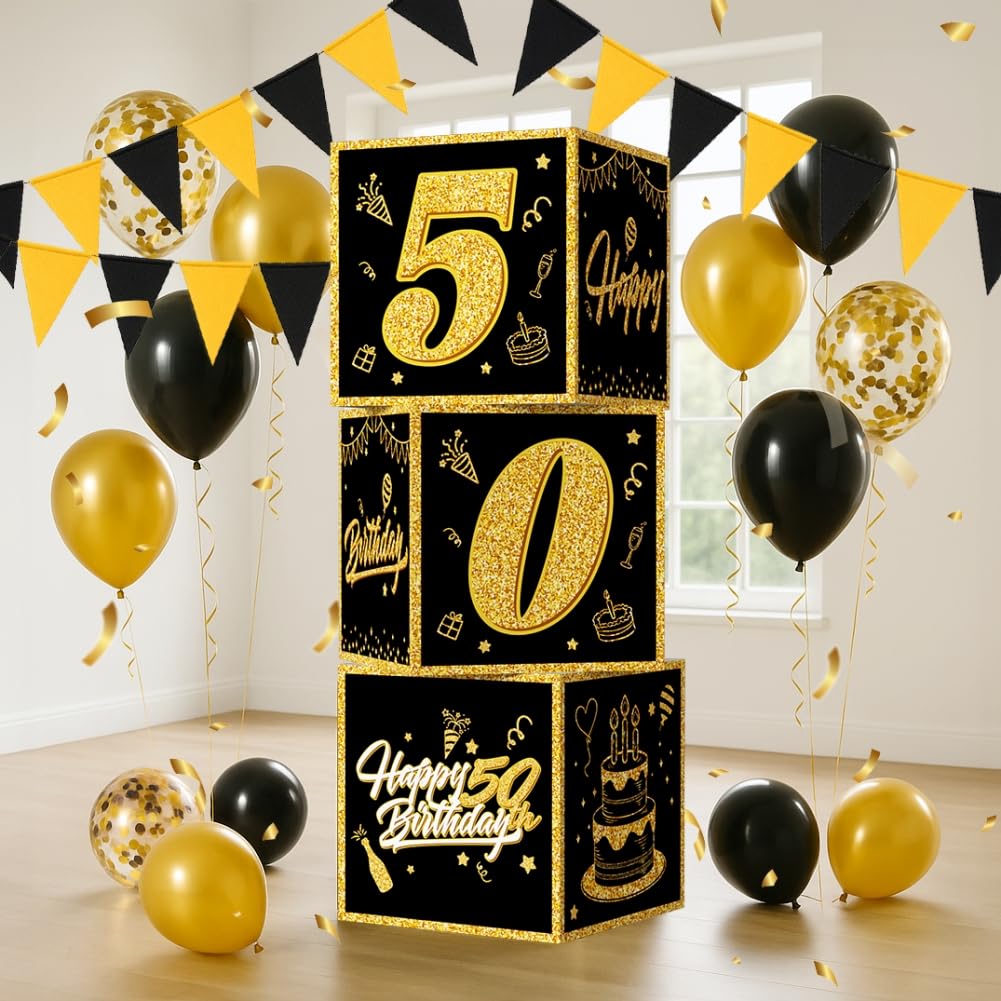 50th Birthday Party Decorations 50 Years Old Party Supplies Set for Men Women with Balloons Garland, 50th Backdrop, Birthday Banner, Foil Balloons and Curtains 100 pack