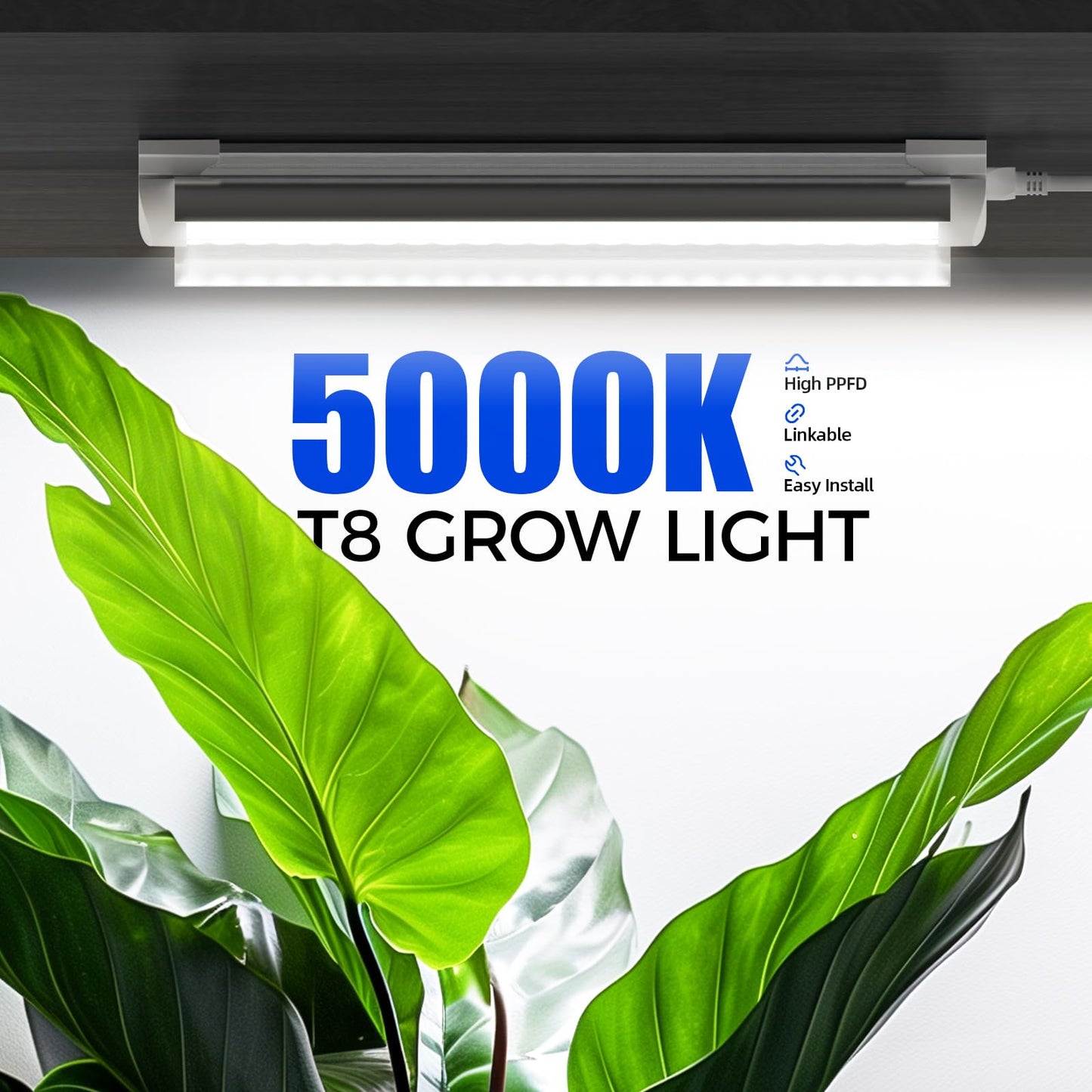 Barrina T8 Grow Lights for Indoor Plants, 5000K White Full Spectrum Grow Light Strip, 60W(4 x 15W), 1FT Plant Light for Greenhouse Indoor Growing, V-Shape with Reflector, Linkable, 4 Packs