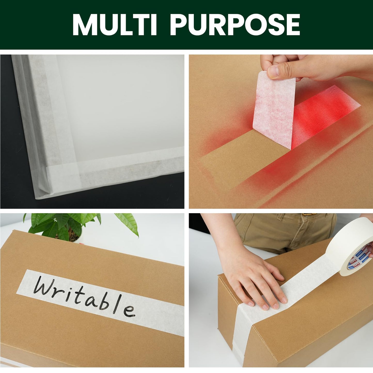 ADHES White Kraft Paper Tape, 2 Inch x 55 Yards, 6 Rolls Writable & Uncoated Heavy Duty Paper Tape, Eco-Friendly Biodegradable Packing Tape for Sealing, Packaging, Moving & Masking