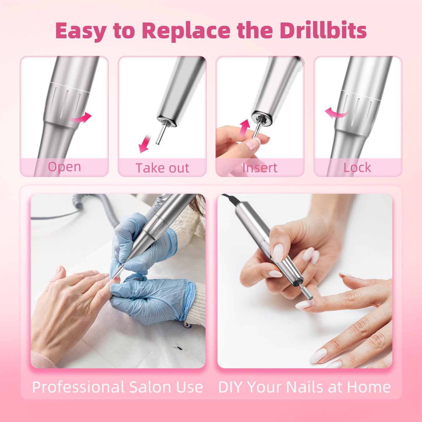 XKNEORW Professional Electric Nail Drill 50000 RPM High Speed with Smart Adjustment, Nail Salon & Home Use Kit, 6 Grinding Heads & Extended Runtime