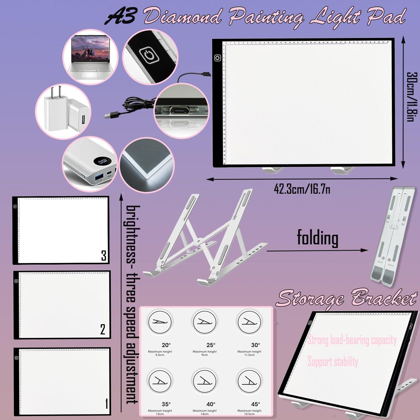 NLXCXUCY 244Pcs Diamond Art Accessories Kit All-Inclusive Diamond Painting Tool Set with A3 Diamond Painting Light Pad,Diamond Art Sealer Glue, Diamond Correction Pens, Storage Box for DIY Craft