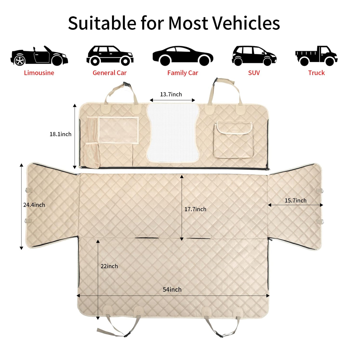 Bark Lover Dog Car Seat Cover for Back Seat, Dog Hammock for Car, Waterproof Backseat Cover for Dogs in Car SUV & Truck, with Mesh Window and Multiple Pockets
