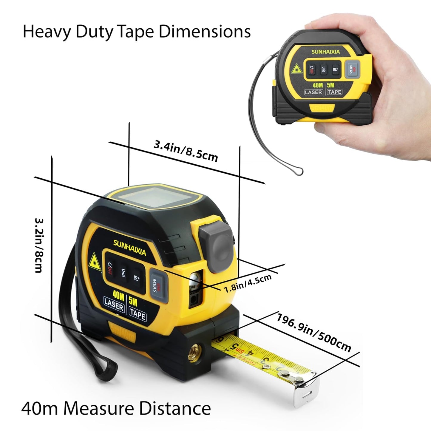 4-in-1 Laser Tape Measure with Laser Level Crosshairs | 130ft/40m Laser Distance + 16ft/5m AutoLock Tape | Backlit LCD Display (Ft/Inch/M/mm & Fractions) | for DIY, Construction, Interior Design