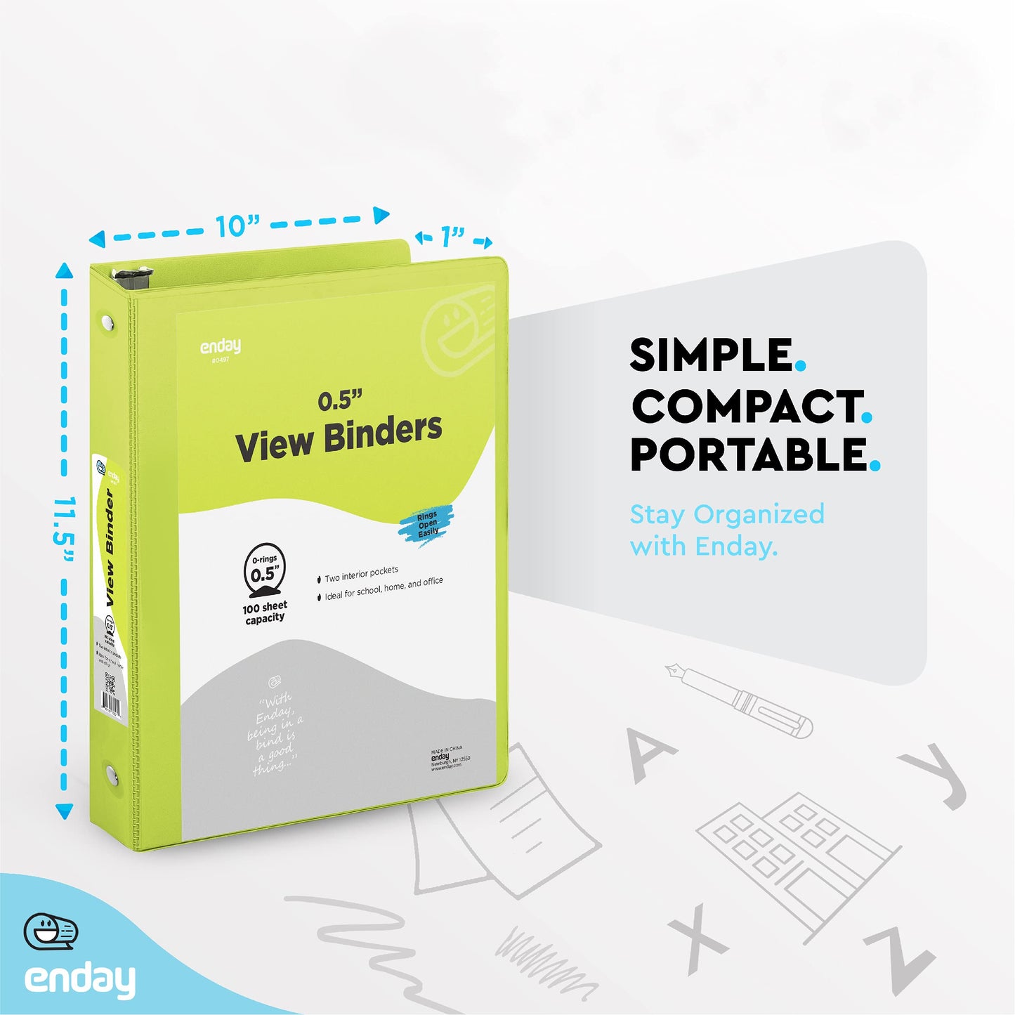 ½ Inch 3 Ring Binder .5 inch Clear View Cover with 2 Inside Pockets, Colored School Supplies Office and Home Binders, Multicolor (6 Pack) – by Enday