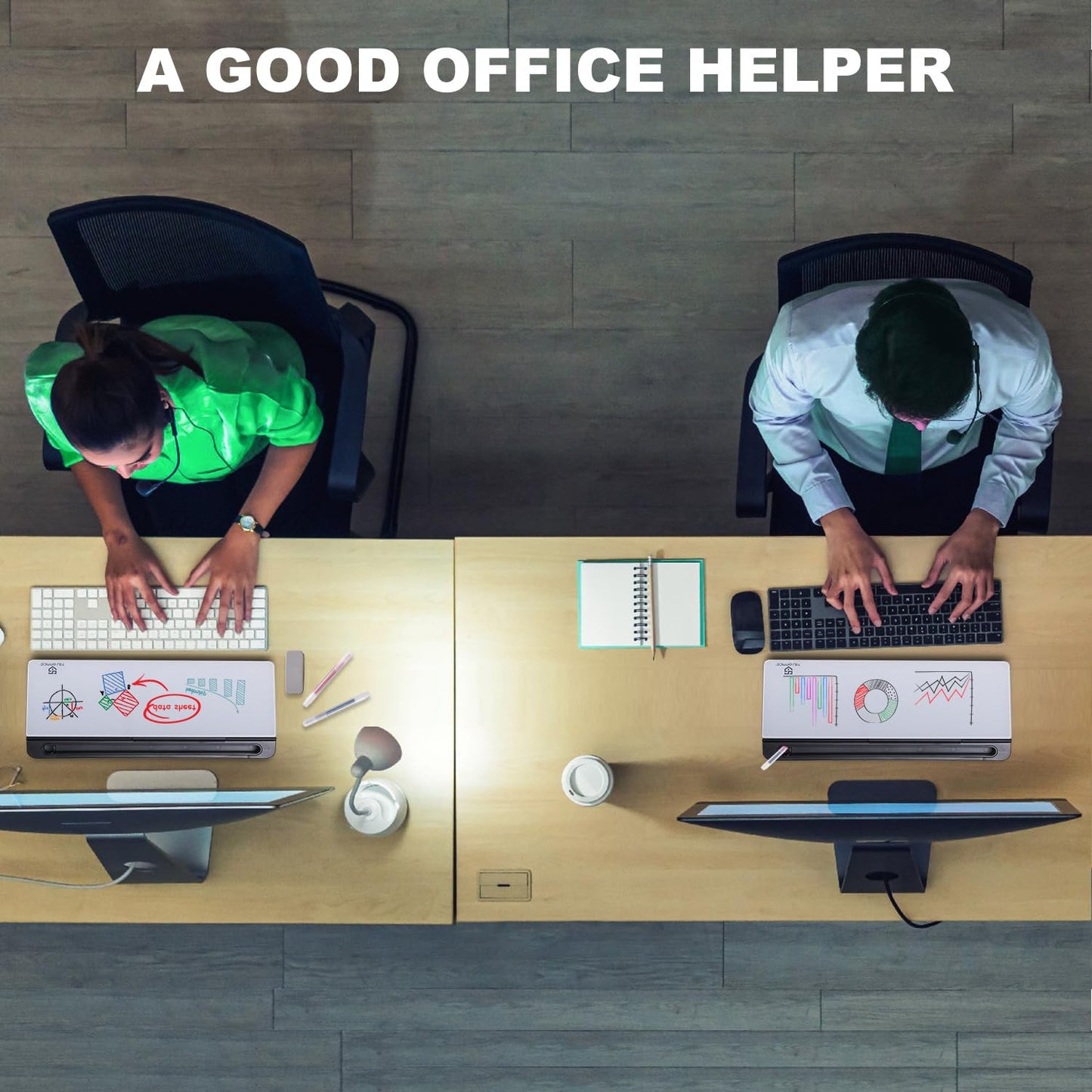 TSJ OFFICE Small Desktop Whiteboard -Glass Dry Erase Board Computer Keyboard Stand White Board Surface Pad with Drawer, Desk Organizers with Accessories for Office, Home, School Supplies - Black