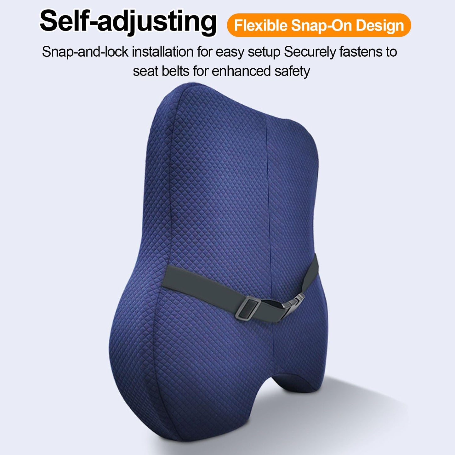 Seat Cushion & Backrest Combo Set with Lumbar Pillow Upgraded Adjustable Height Design, Memory Foam Ideal for Driving, Travel, Extended Sitting Effectively Relieves Lower Back Discomfort (Navy Blue)