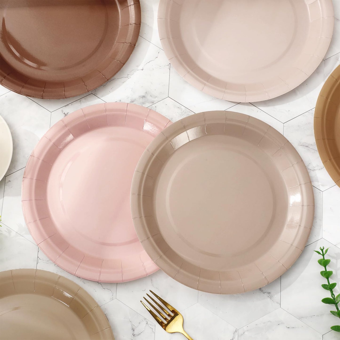 Whaline 60Pcs Fall Brown Paper Plates 9 Inch Autumn Gradient Brown Color Round Plates Neutral Boho Disposable Plates for Fall Harvest Thanksgiving Party Wedding Baby Shower Tableware Supplies