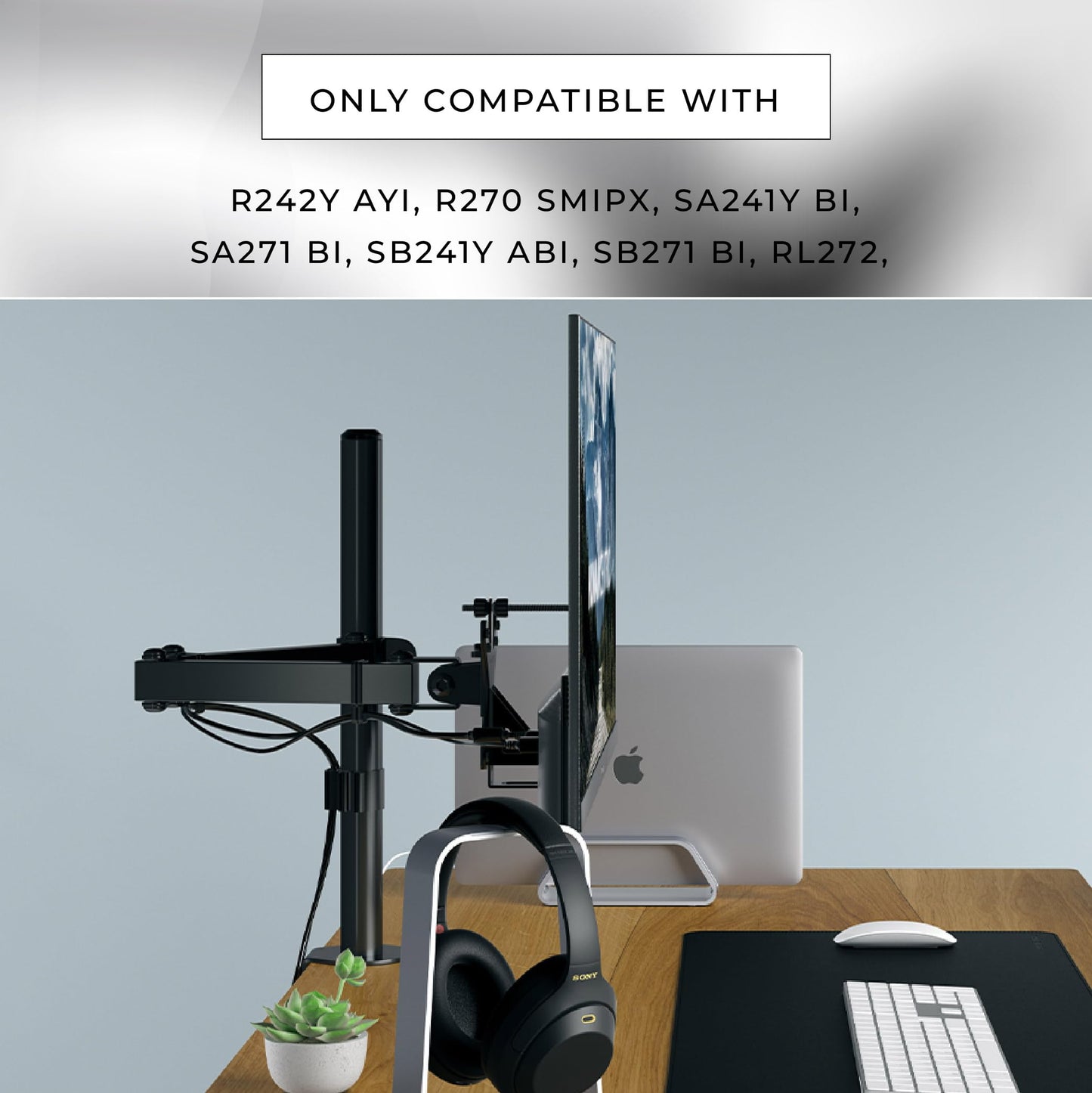 HumanCentric VESA Mount Compatible with Acer Monitors SA241Y bi, SA271 bi, SB241Y Abi, SB271 bi, RL242YE, R242Y Ayi and R270 SMIPX and Viewsonic VX2776-smhd-2 and VX2476-smhd-2