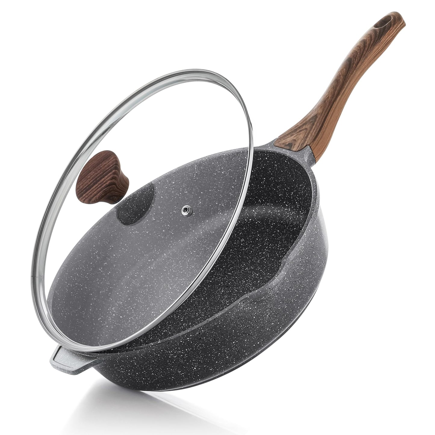 SENSARTE Nonstick Deep Frying Pan Skillet, 11-inch Saute Pan with Lid, Stay-Cool Handle, Chef Pan Healthy Stone Cookware Cooking Pan, Induction Compatible