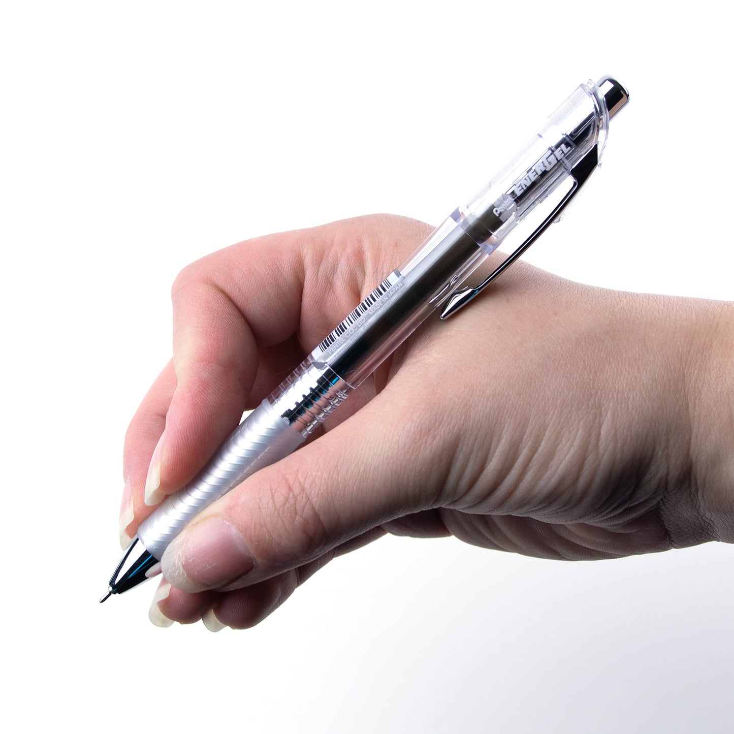Pentel EnerGel Infree, Clear Barrel, Retractable Liquid Gel Pen, Everyday Use, Office Supplies, School Supplies, 0.5mm Fine Point, Needle Tip, Black Ink, BLN75TL-A, Box of 12