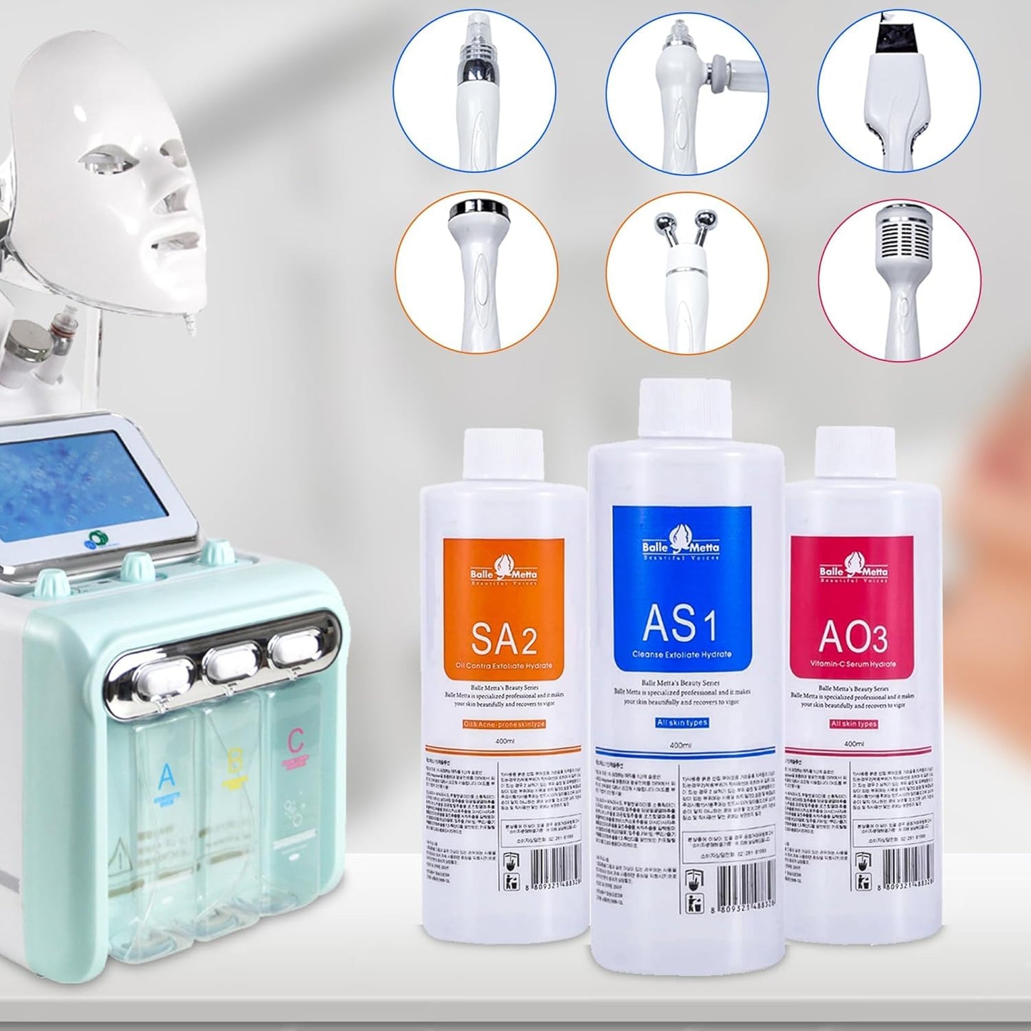 AS1 SA2 AO3 Aqua Peeling Solution for Machine of SPA Salon, Small Bubble Hydration Facial Solution Serums for Facial Cleansing, Face Skin Care, Hydrating 400ml (3 Bottles)