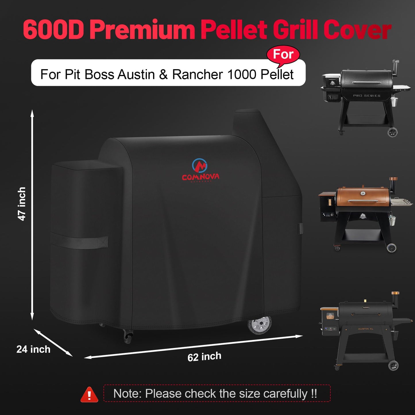 Comnova Grill Cover for Pit Boss Austin XL - 600D Wood Pellet Smoker Cover for Pitboss 1000 Series, Premium Cover for Rancher XL 1000, 1100 Pro, 1150, and Z Grill 1000