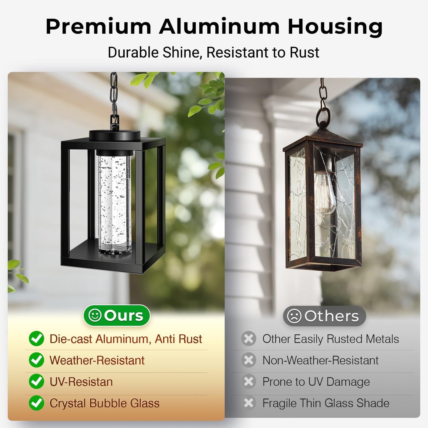 VIANIS Outdoor Pendant Lights for Porch, Aluminum Outdoor Hanging Light Fixture with Adjustable Chain, Black Modern Exterior Hanging Light with Built-in 10W LED, Waterproof Outdoor Porch Chandelier