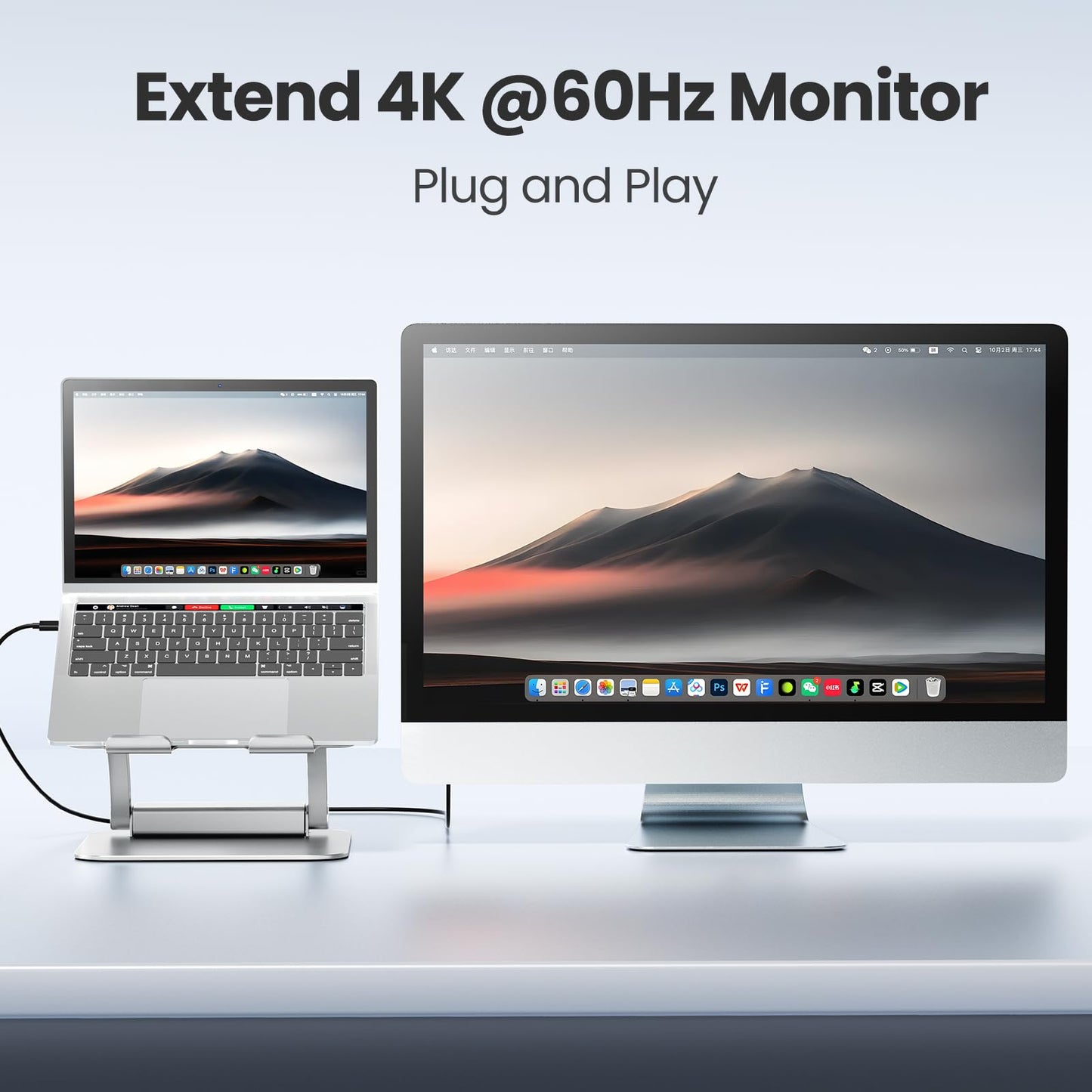 Tounee Laptop Stand with Detachable USB-C Hub, 100W PD Charging, 4K@60Hz HDMI, USB-A & USB-C 3.0 Ports, Host Port, Ergonomic Aluminum Laptop Holder for 10-17" Laptops, MacBook & More (Silver)