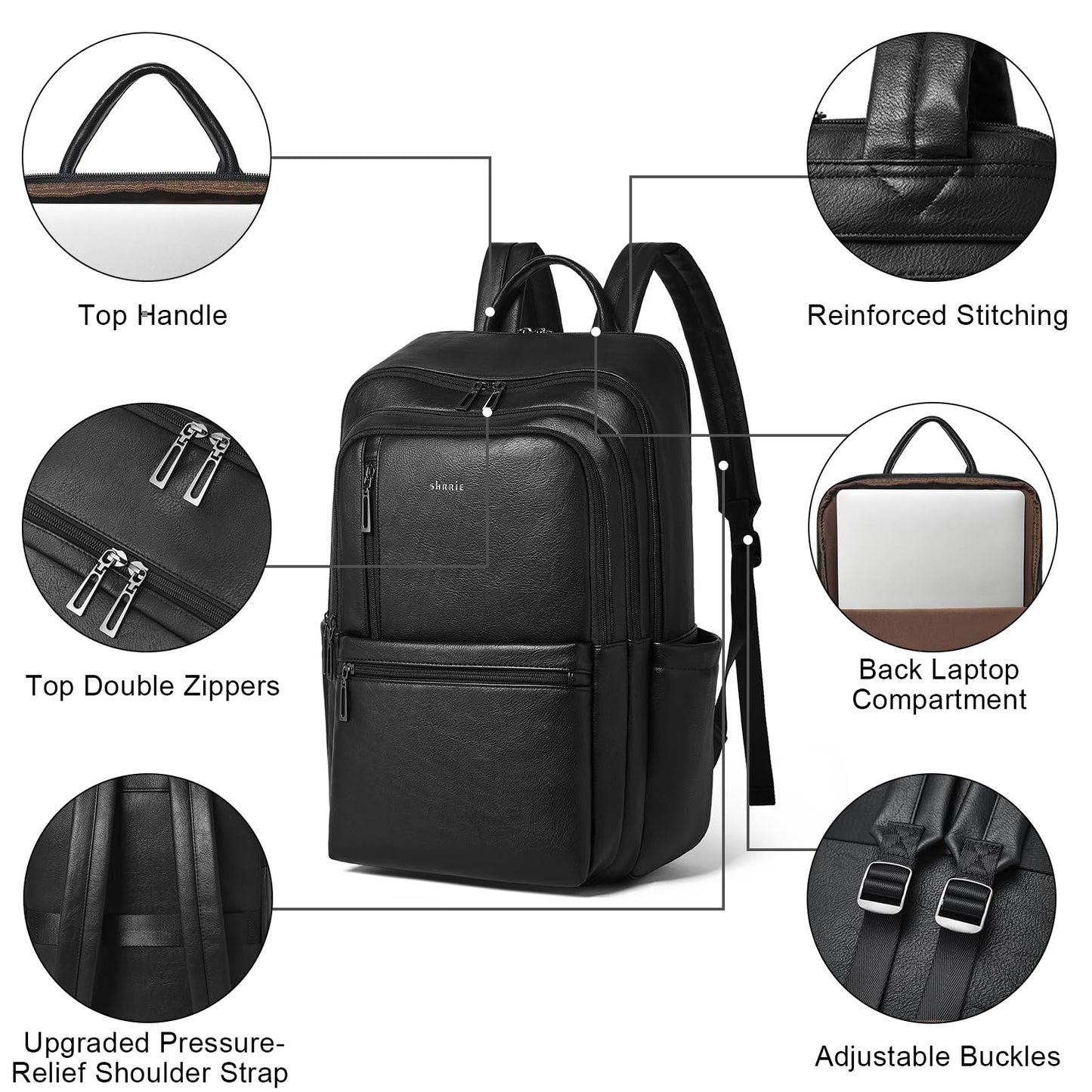 Shrrie Leather 17 inch Laptop Backpack for Women, Large Travel Backpack Purse for Casual Daypack College Work Bag