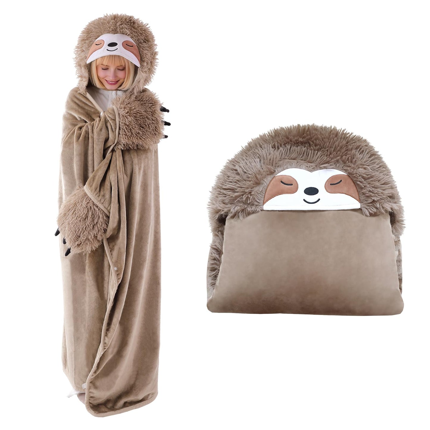 TOYSYM Sloth Blanket for Adults Fluffy Soft Hooded Wearable Blankets Hoodie Throw Blanket 50" X 60" Funny Cozy Flannel 850g Sloth Gifts Ideas Chrismas Birthday Gifts for Women Teen Girls Sister