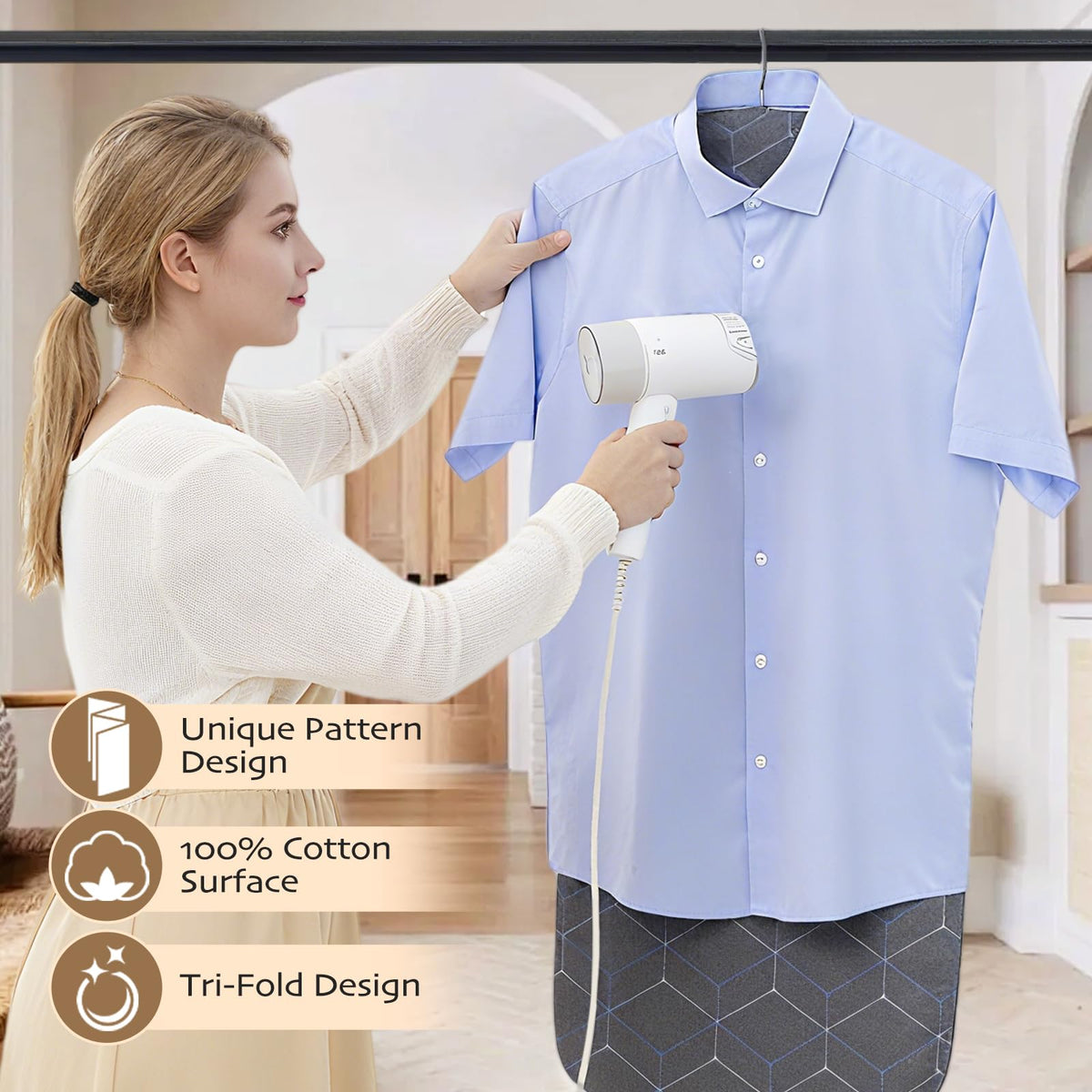 Portable Ironing Mat for Flat Surfaces, Hanging Steamer Board for Clothes, Steamer Pad