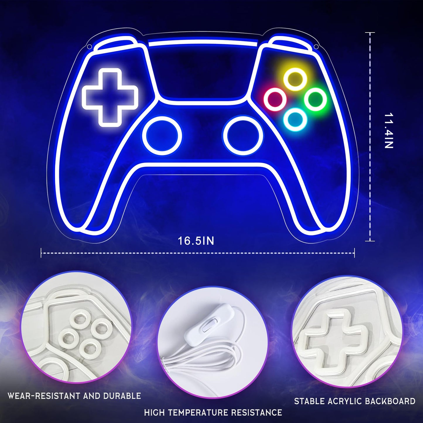 Ethereal Lomoer Gamer Neon Sign, Gamepad Shaped LED Sign for Room Decor, Gaming Boys Wall USB Powered Gifts Teens, Boys, Kids Blue