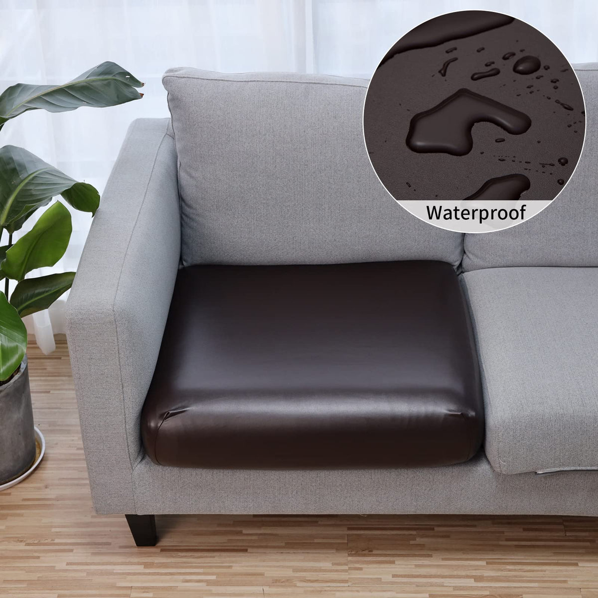 YISUN Waterproof PU Leather Couch Seat Covers, Stretch Individual Seat Cushion Covers, Washable Replacement Sofa Cushion Protector Soft Sofa Slipcover