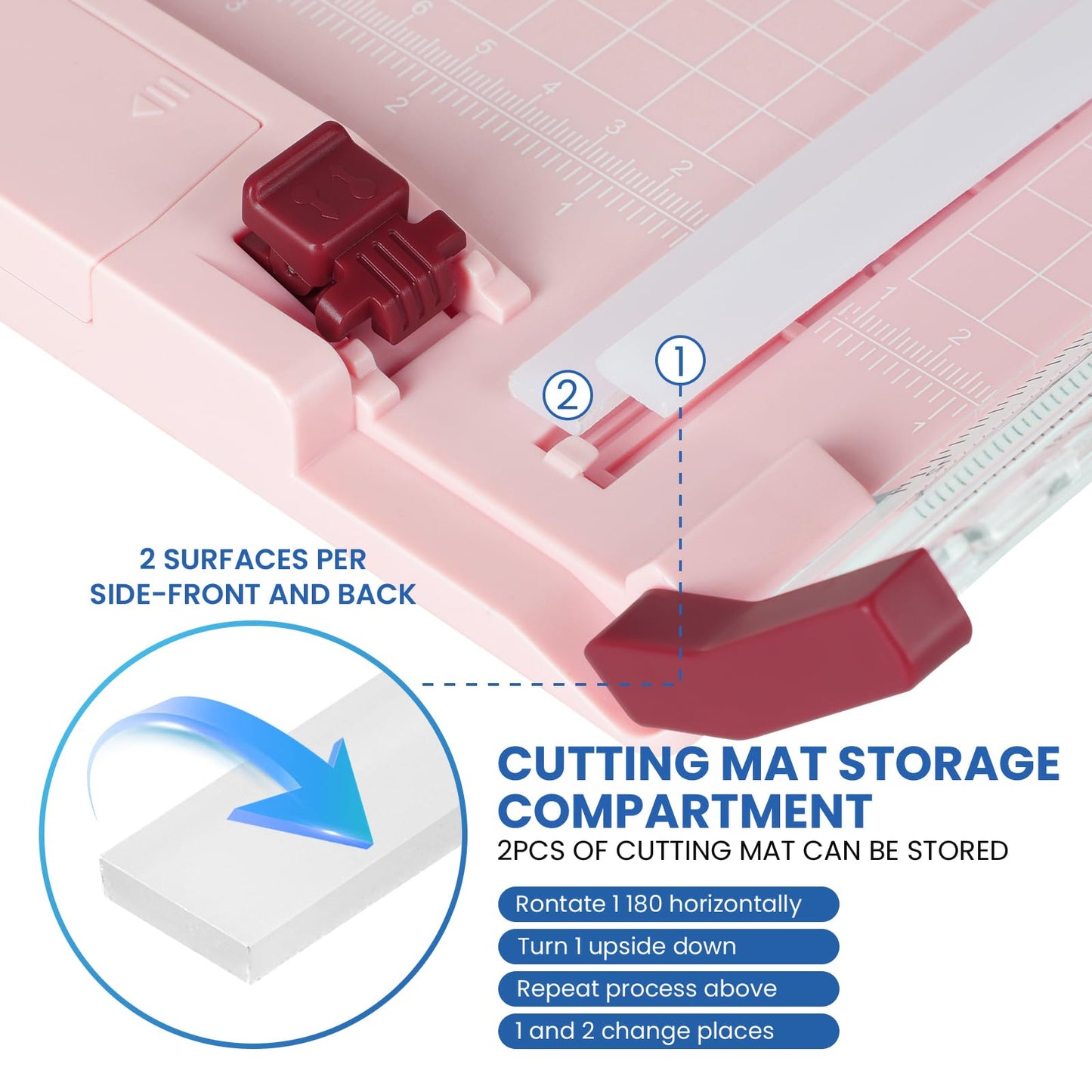 Paper Cutter Pink Rotary Paper Trimmer, 12 Inch Paper Cutter for Cardstock, Scrapbooking & Crafts, 4 Functions with 5 Blades, Automatic Security Safeguard, Side Ruler for Cutting Coupons, Photos,