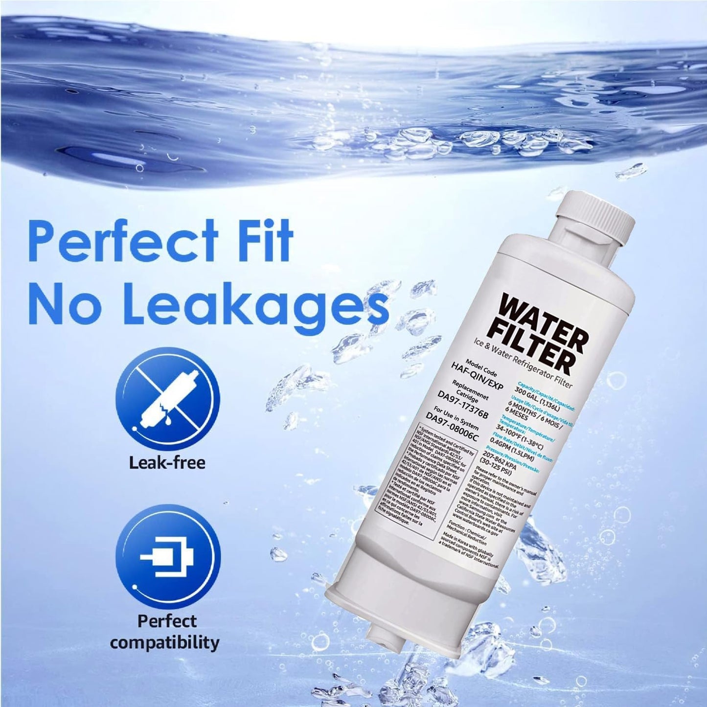 Water Filter DA97-17376B Refrigerator Replacement for Samsung HAF-Qin/EXP, DA97-17376B, DA97-08006C, HAF-Qin (2 Count)