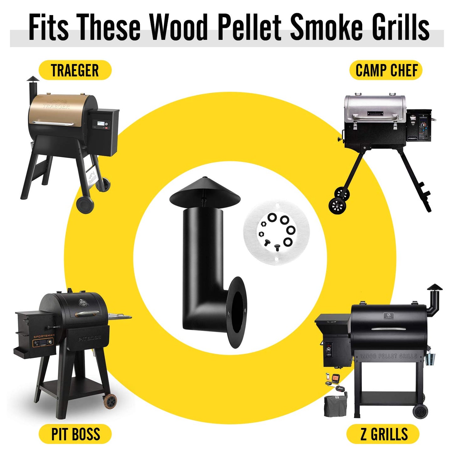 WADEO Grill Smoke Stack Chimney Cap Kit Replacement for Traeger, Pit Boss, Camp Chef and Other Pellet Grills Smokers