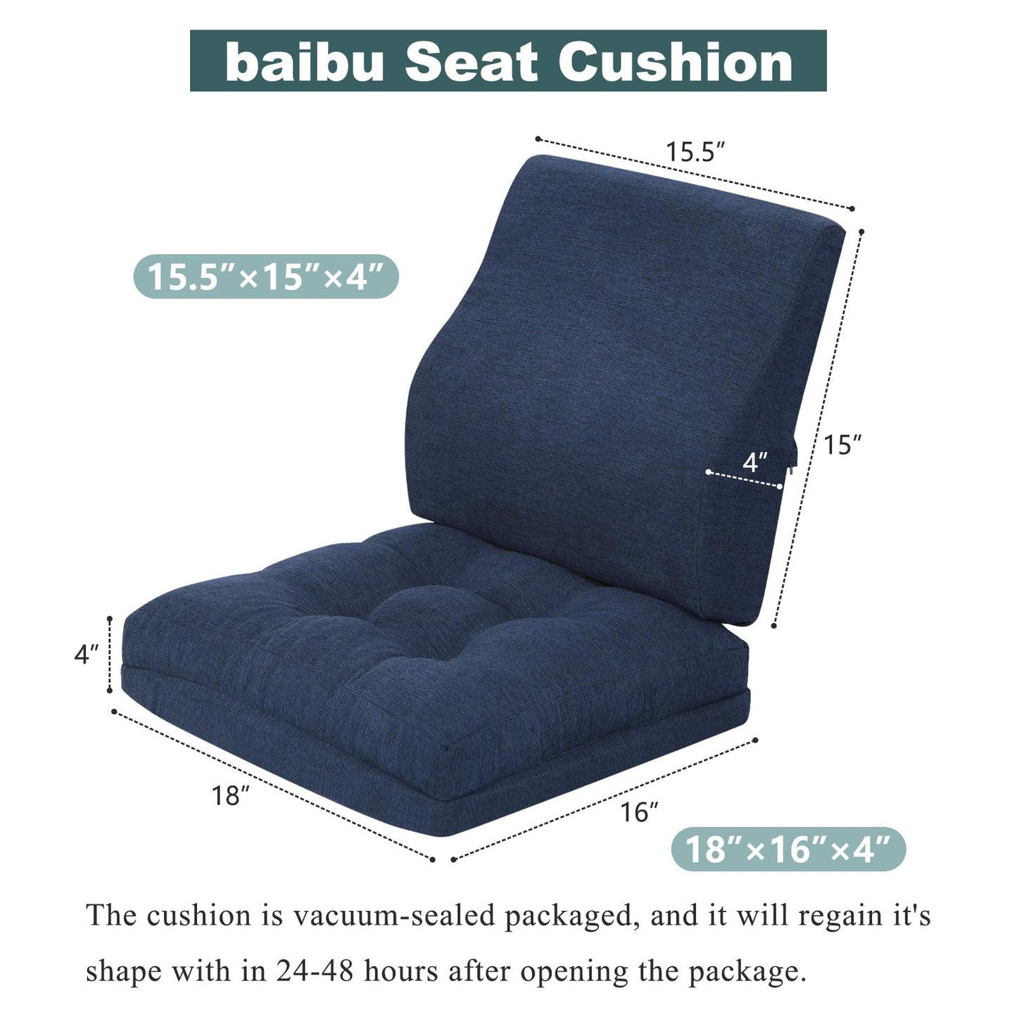 baibu Seat Cushion & Lumbar Support Pillow Set for Office Chair, Dual-Layer Patent Design Memory Foam Office Chair Cushion & Back Support Pillow for Wheelchair, Car Seat, Gaming Chair, Navy Blue