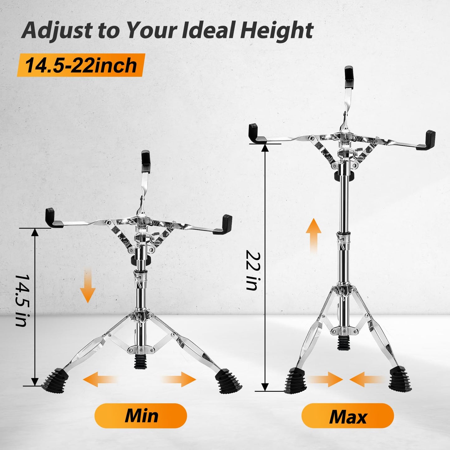 Snare Drum Stand with Drum Sticks Holder,Tall Drum Pad Stand Adjustable Height 14.5 to 22 Inches Accessories Arm Kit Tripod Snare Stand for Drum Set Fit for 14 to 10 Inch Lightweight Drum Practice Pad