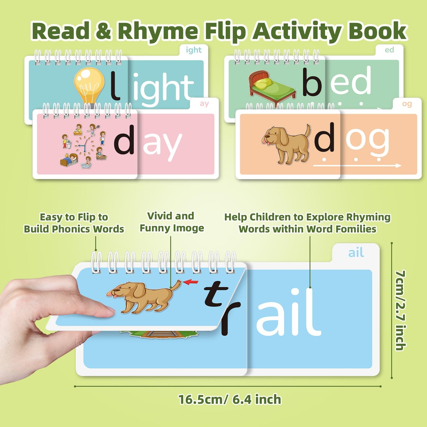 40 Read and Rhyme Flip Books,Montessori Educational Toys Phonics Games Books Gift for Kids Ages 4-8 Years Old, Kindergarten Sight Words Flash Cards, Reading Alphabet Learning for Toddlers