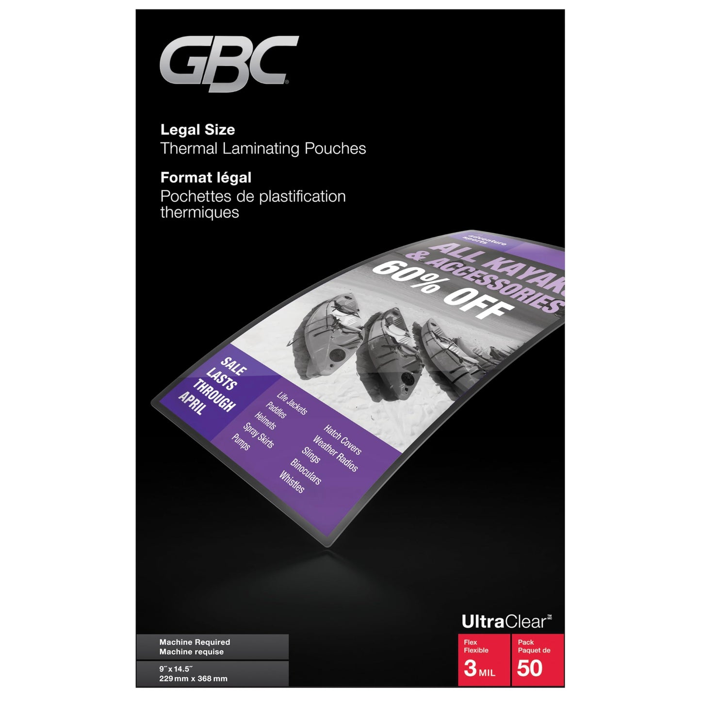 GBC UltraClear Thermal Laminating Pouches, 3 Mil, Legal Size, 9 x 14-1/2-Inch, 50 Per Pack, 1346559003