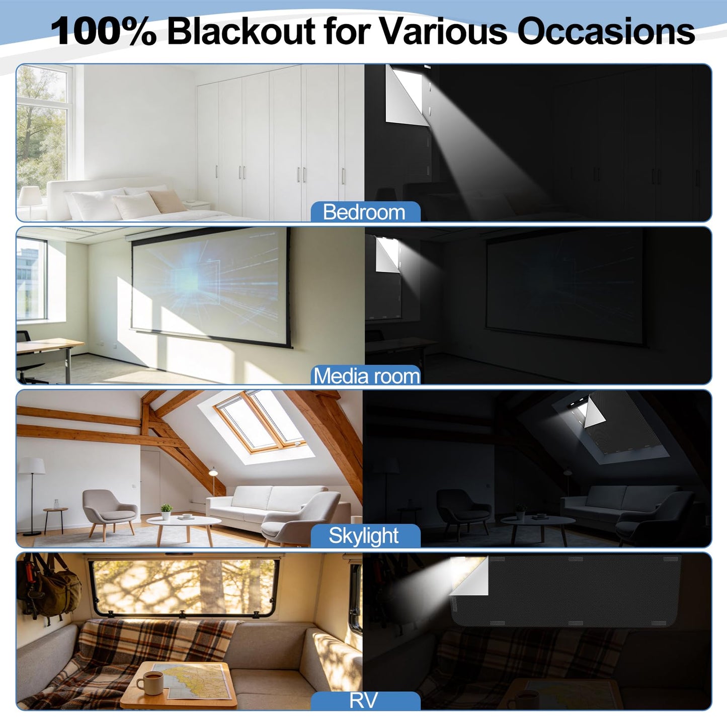 100% Magnetic Blackout Blinds 400 x 148 cm, Portable Black Out Shades Blackout Curtains for Bedroom, Media Room, Nursary, RV, Black Out Window Cover No Drill with Strong Magnets