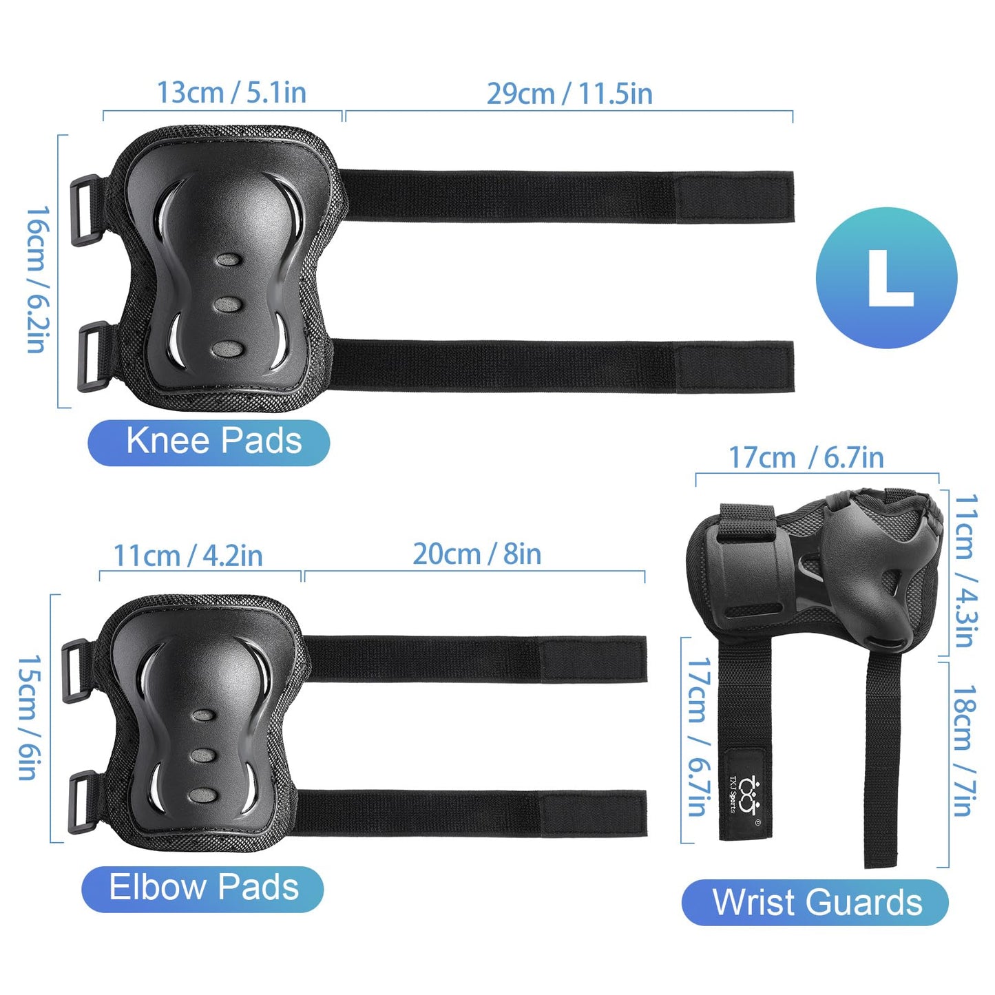 Knee Pads Elbow Pads with Wrist Guards Protective Gear Set for Kids Youth Adult Skateboard Sports Skateboarding Roller Skating Bicycling 6 in 1