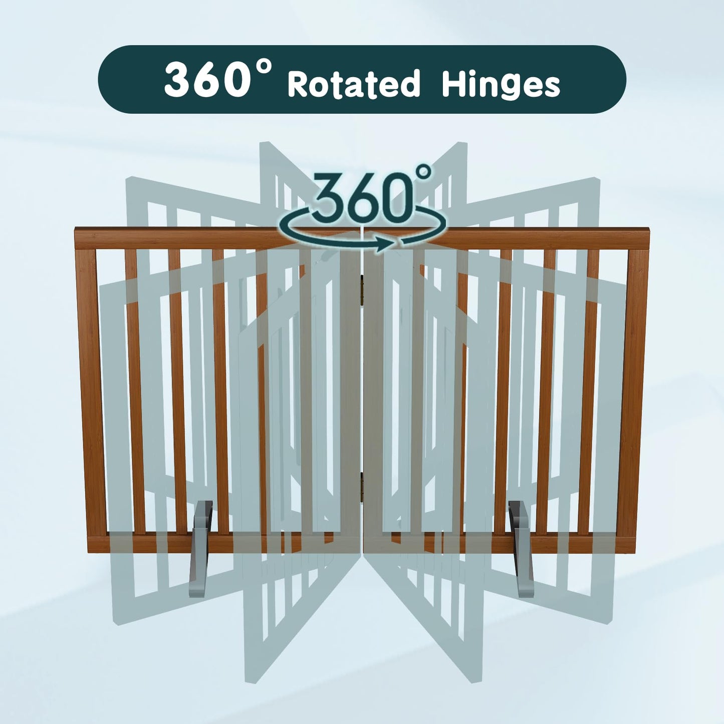 Freestanding Pet Gate with 2 Stands, Bamboo Dog Gates for Doorways, Dog Gates for The House, Puppy Gate for Stairs, Foldable Indoor Gate Safety Fence, 60cm Height-2 Panels Fully Assembled-Walnut